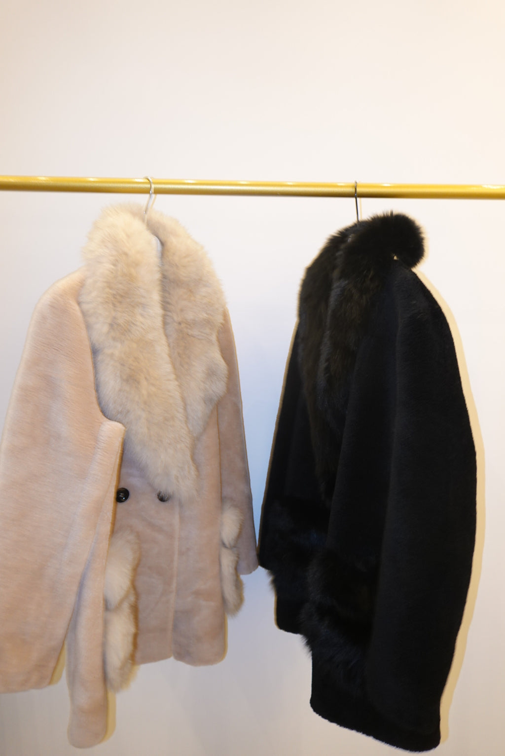 Beige sheep coat with fox fur 