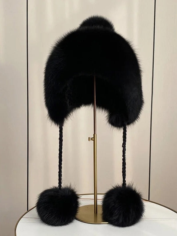 Bonnet à pompon en fourrure de vison Milan Luxe