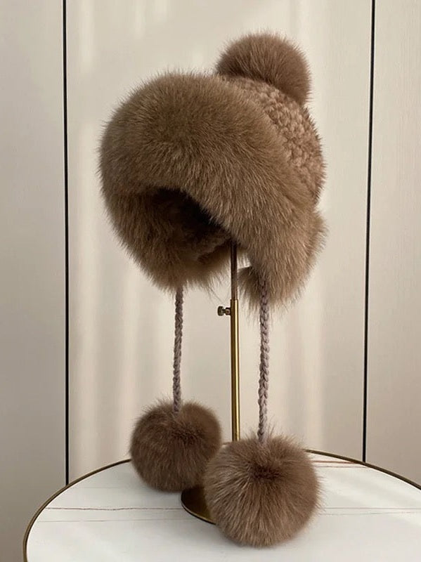 Bonnet à pompon en fourrure de vison Milan Luxe