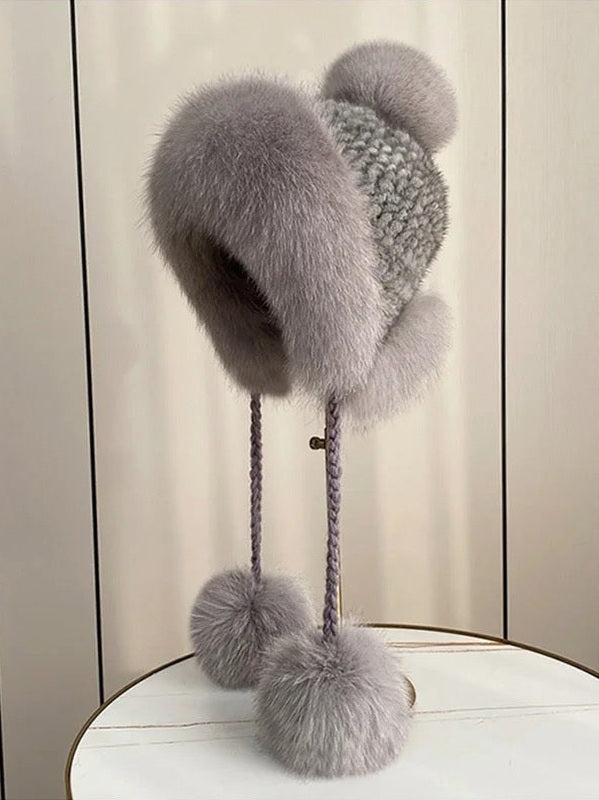 Bonnet à pompon en fourrure de vison Milan Luxe