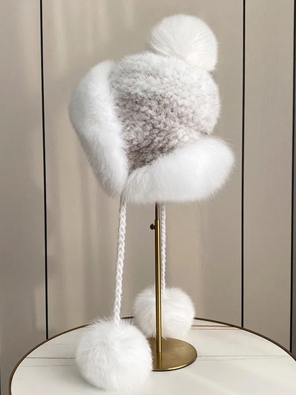 Bonnet à pompon en fourrure de vison Milan Luxe